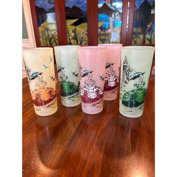 Vintage Southern Belle Frosted Tom Collins Cocktail Glasses. - Picture 7 of 13